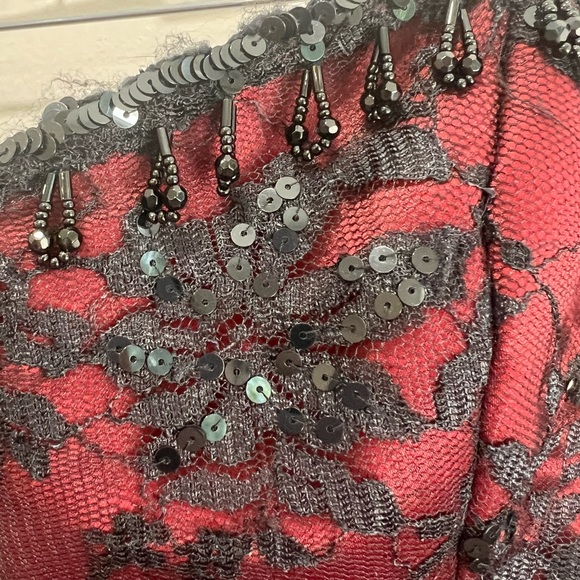 Betsy Johnson Evening Vintage Strapless Mini Dress Red Black Lace Bead Sequin, 6 - Picture 2 of 14